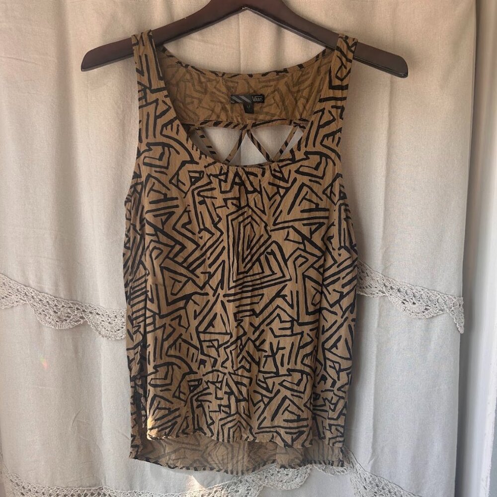 Vans Green/Olive & Black Tank Top Medium Abstract Print